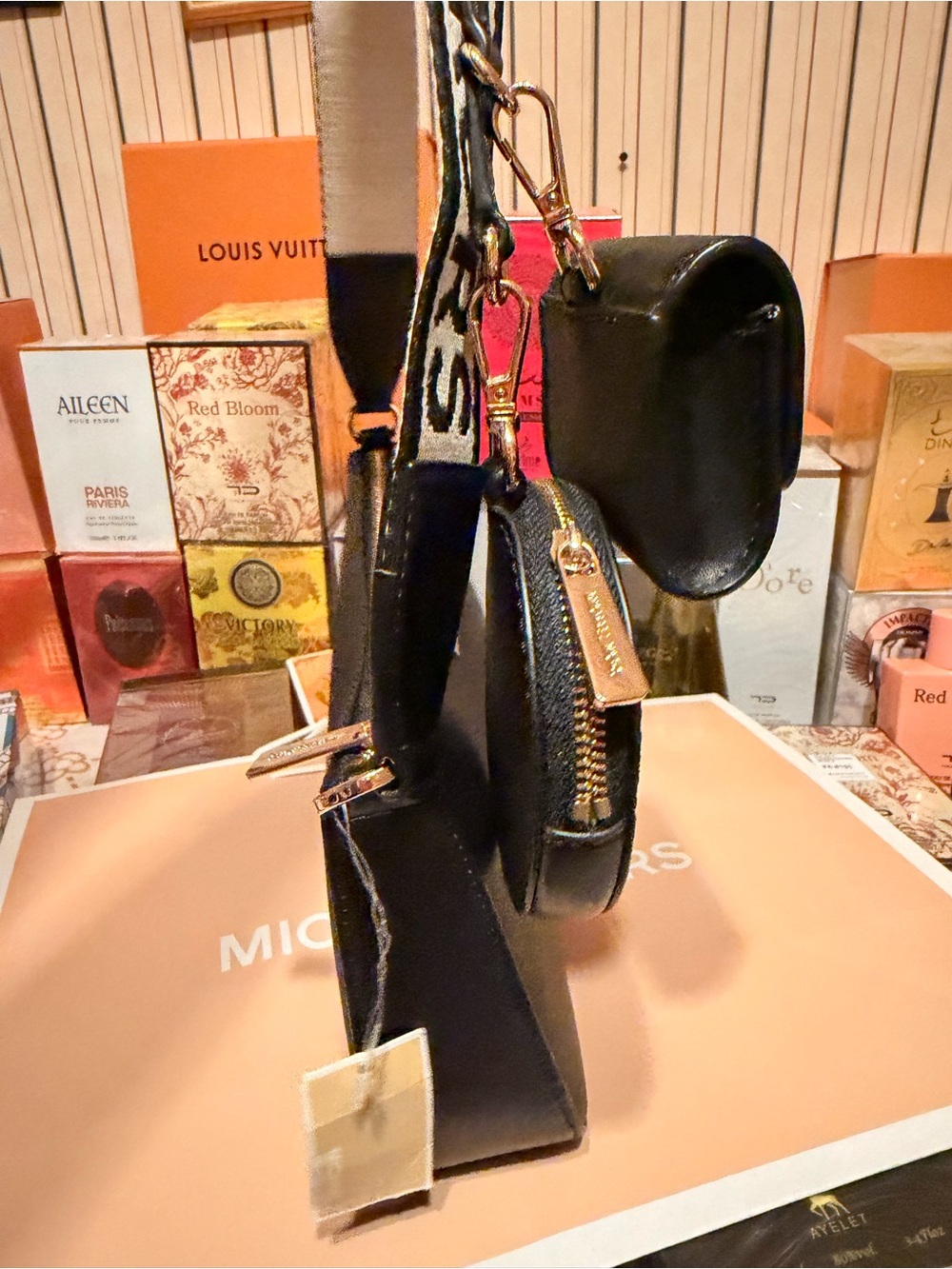 Michael Kors Black Saffiano Crossbody with Branded Canvas Strap - Picture 3 of 13